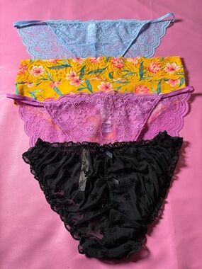 Women's Lace & Floral Bikini Panty Pack - Blue, Yellow, Purple, Black